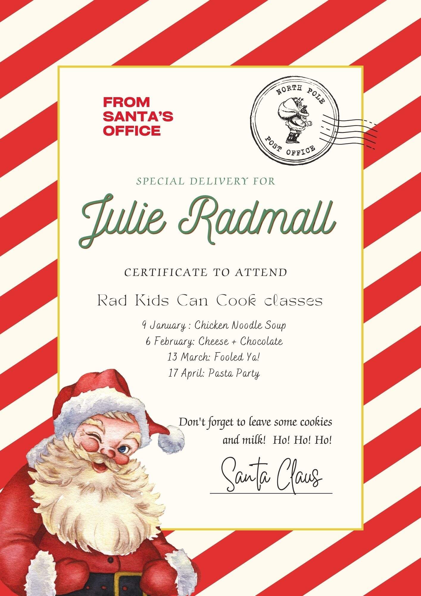 Personalized Cooking Class Gift Certificate (PDF, emailed to you)